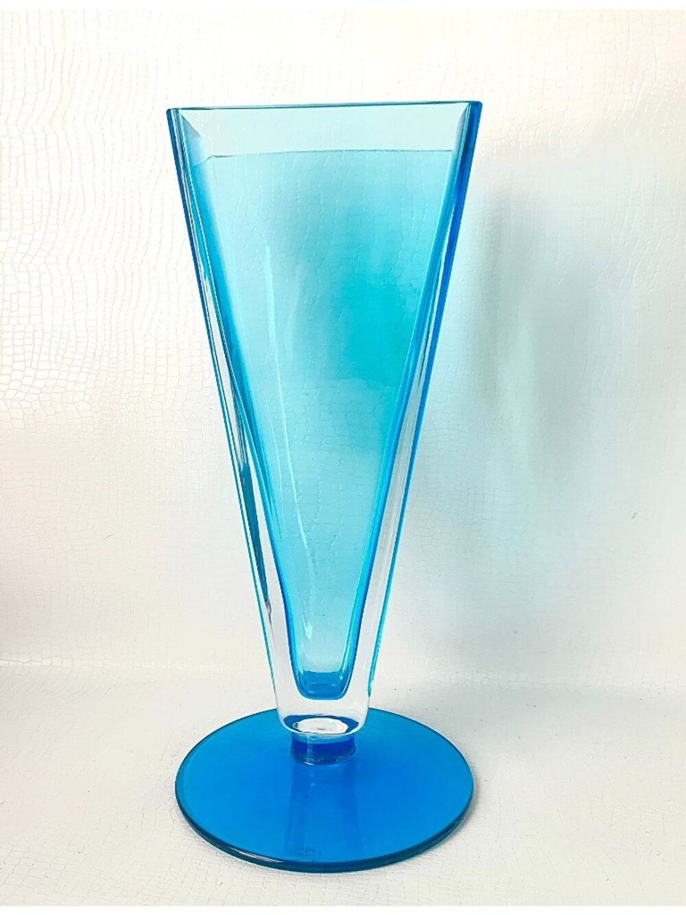 Art Glass Turquoise Blue Tall Vase Hand Blown Poland Trumpet Vase